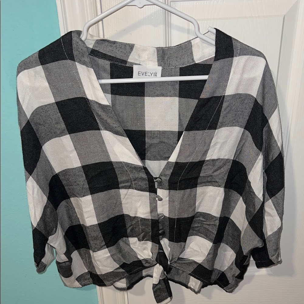 Evelyn Black and White Checkered Women's Button Down Shirt